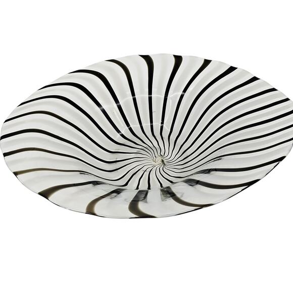 DINO MARTENS MCM MURANO ART GLASS MEZZA FILIGRANA BIANCO NERO FREEFORM OVAL BOWL - Picture 1 of 11